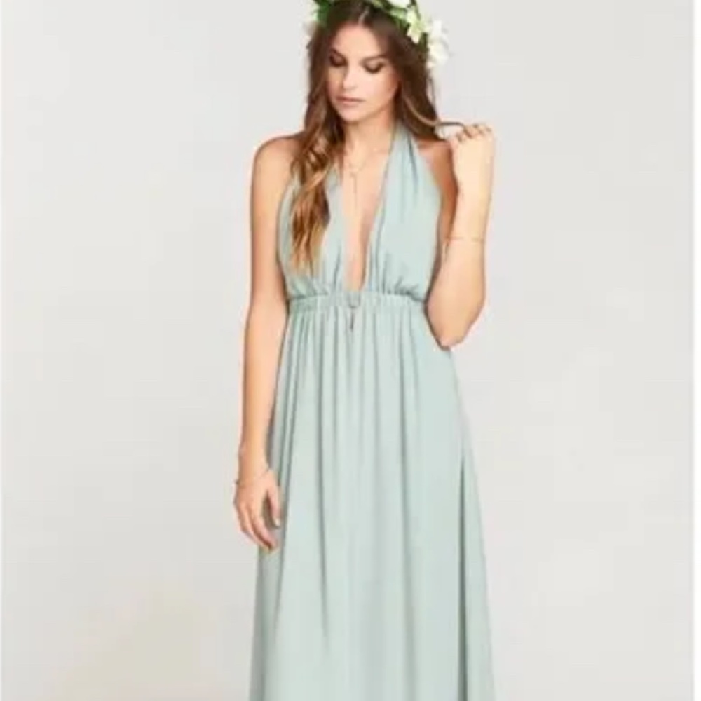 Show Me Your MUMU Luna Halter Dress Silver Sage size xxs